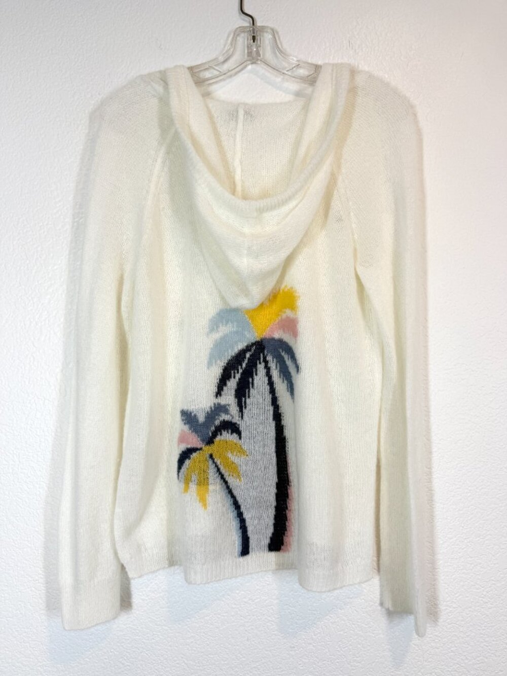 P.J. Salvage Palm Tree Hooded Sweater M Ivory Sheer Beach Coastal - Picture 2 of 10